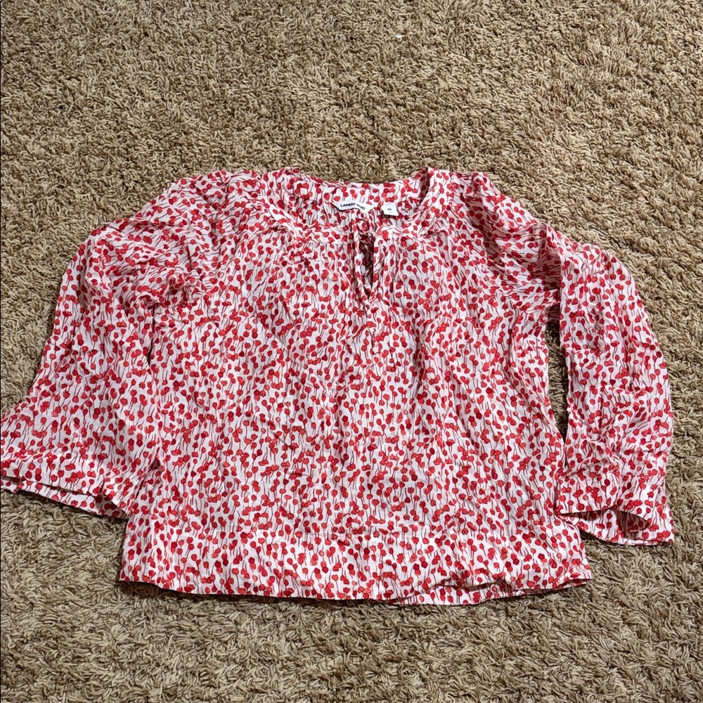 Land’s End Women’s Vibrant Red and White Blouse Sz Med